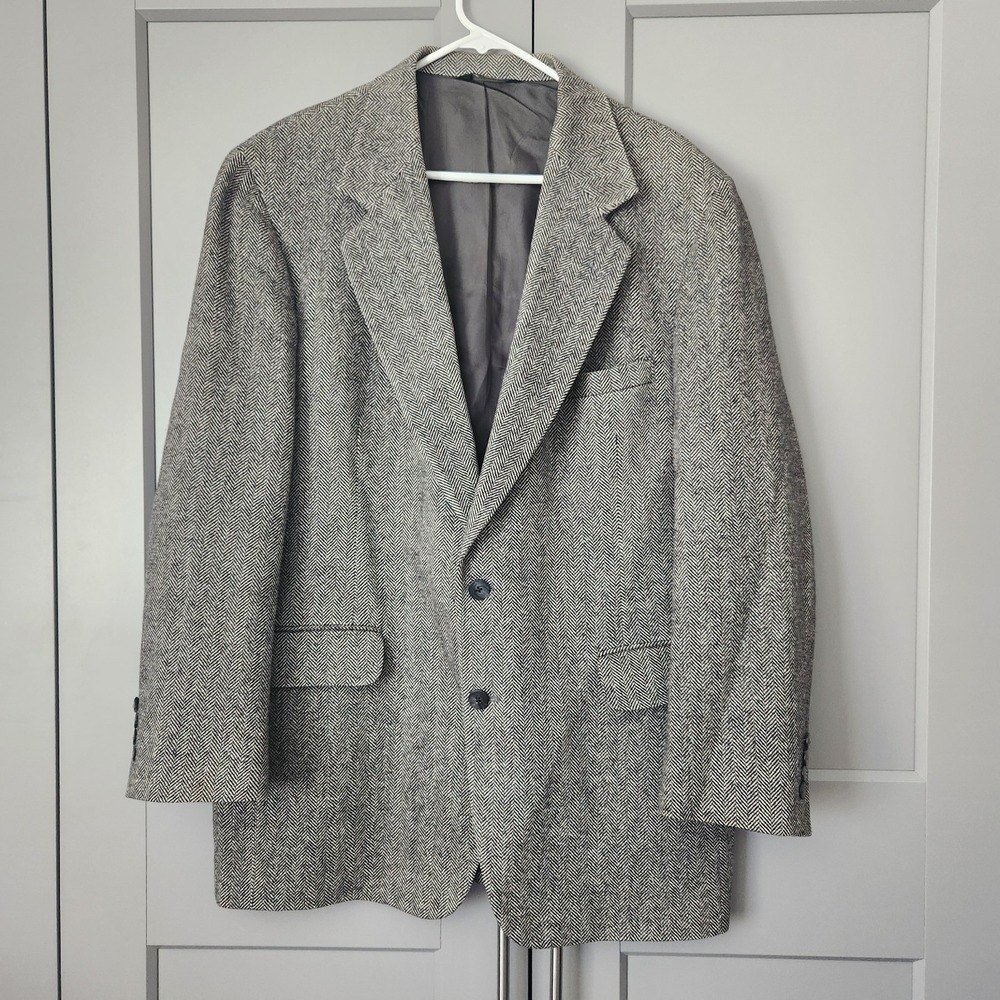 Tweed Herringbone 100% Wool Blazer Jacket 43L 43 Nordstrom Mens Black Sport Coat